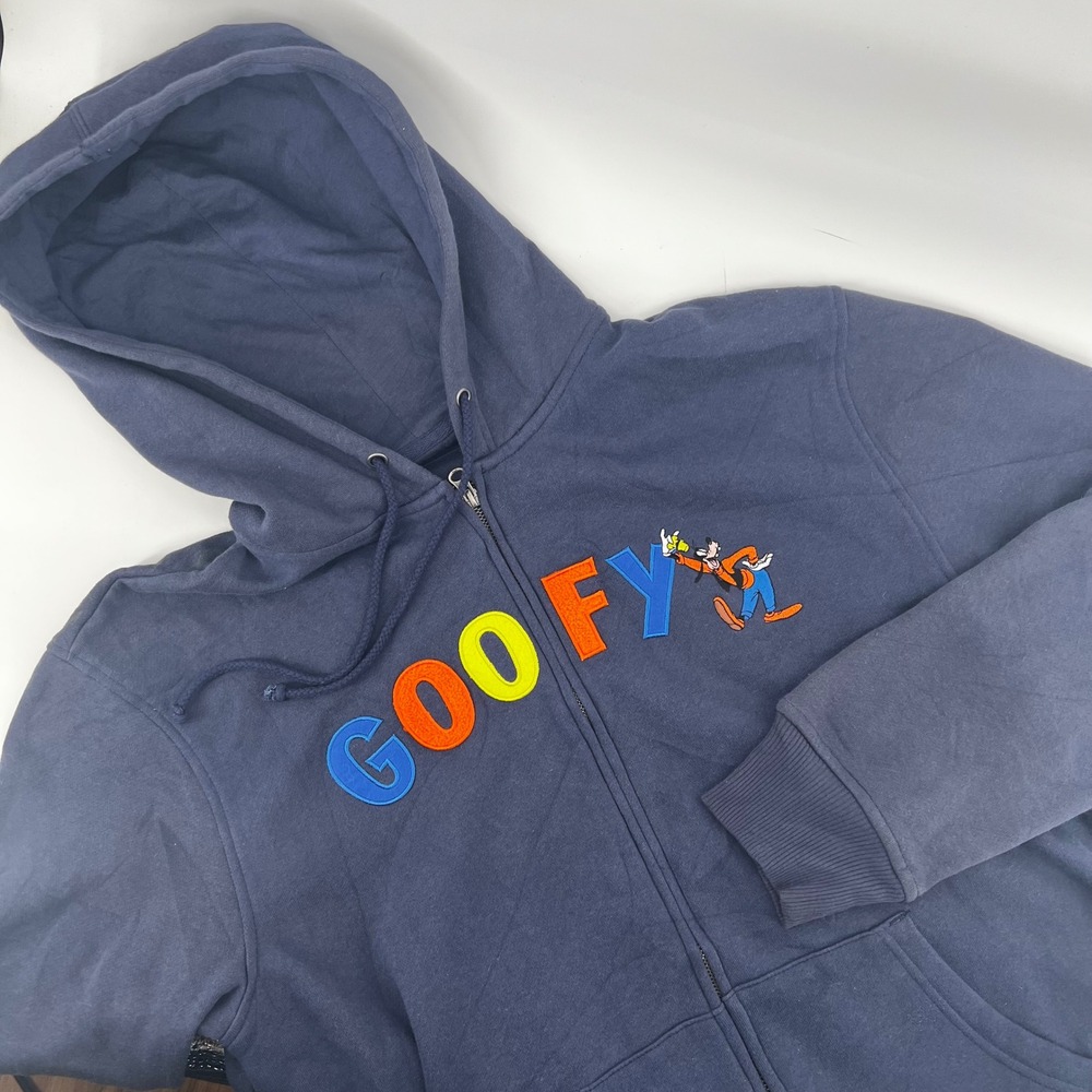 Disney Parks Goofy Walt Disney World Full Zip Hoodie Navy Blue Mens Medium